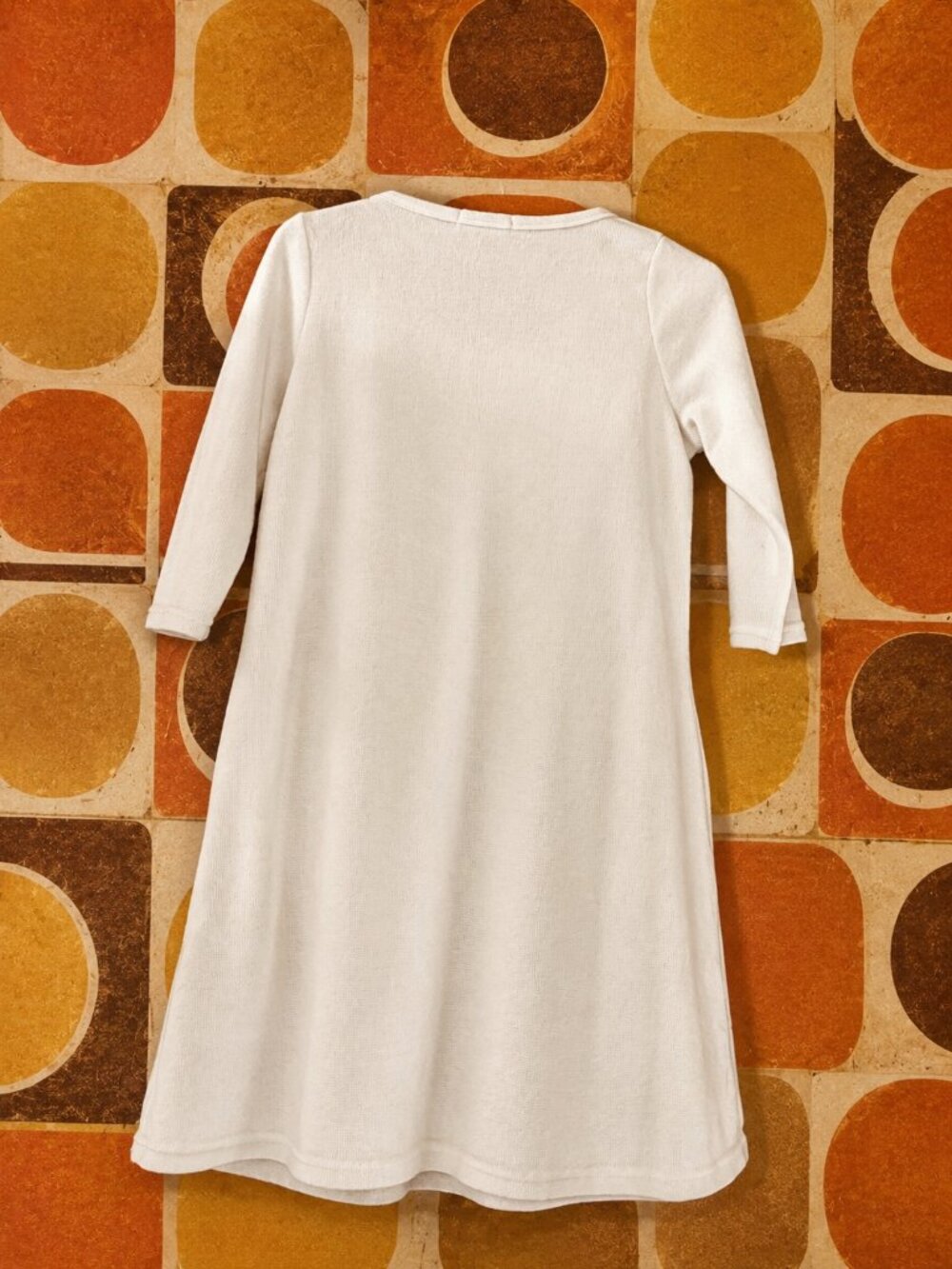 Vintage Cream Mod A-Line Dress • Long Sleeve • Retro Minimalist - Picture 3 of 6